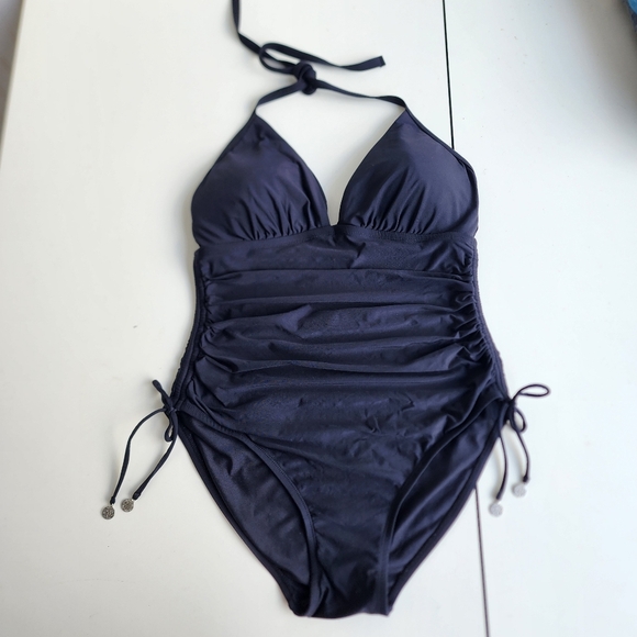 DKNY Women's BLACK Adjustable Side Halter One-Piece Swimsuit US 12 - Picture 9 of 16